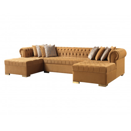Nova Lauren Velvet Double Chaise Sectional - Mustard