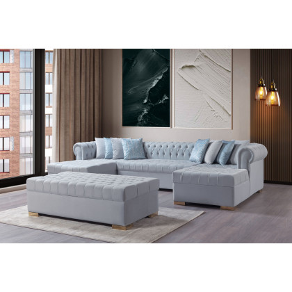 Nova Lauren Velvet Double Chaise Sectional - Pearl