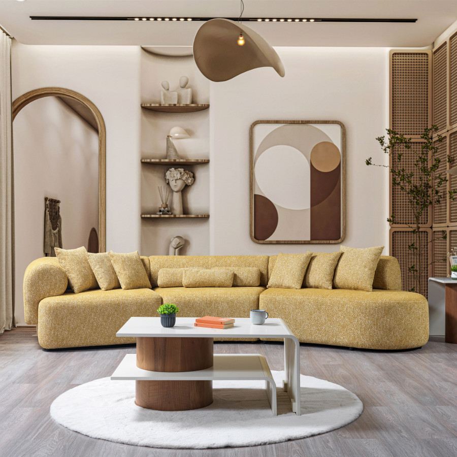 Nova Lena Mustard Boucle 3-Piece Curved 145" Sectional