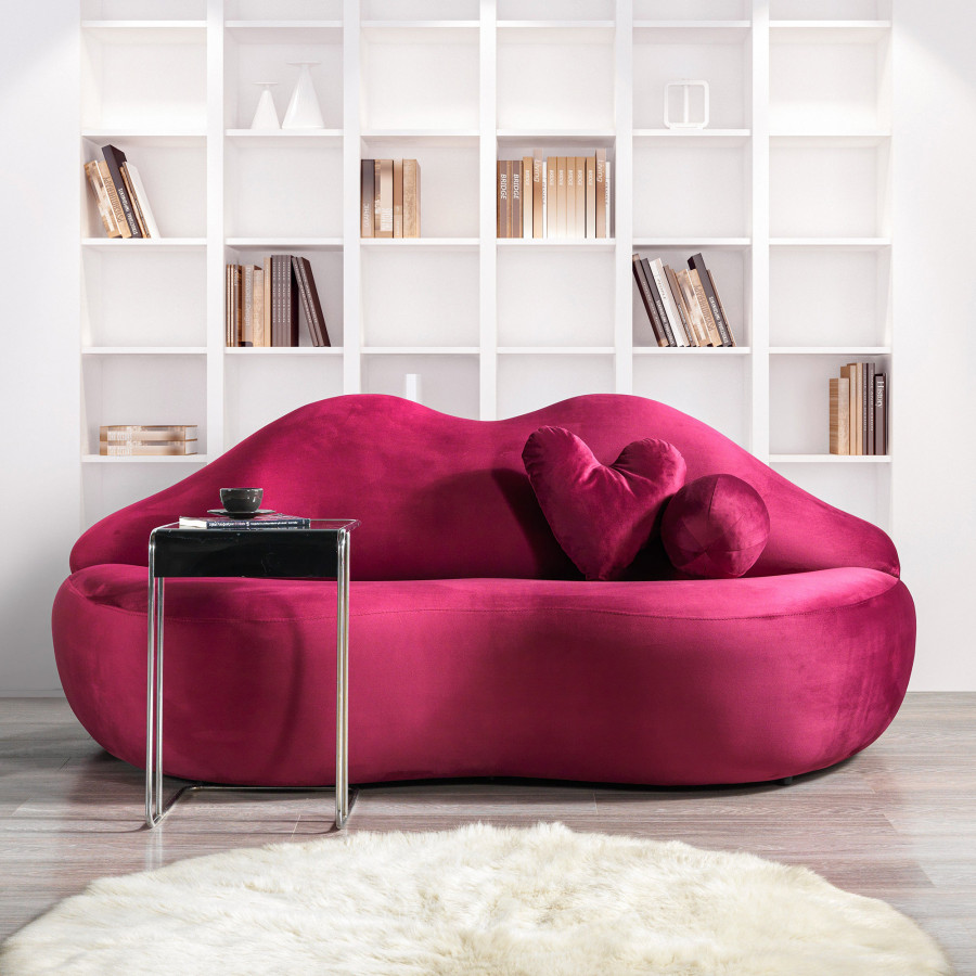 Nova - Lips Maroon Velvet Loveseat 81"