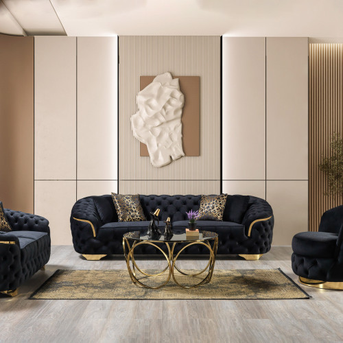 Nova Lupino Velvet Sofa & Loveseat - Black