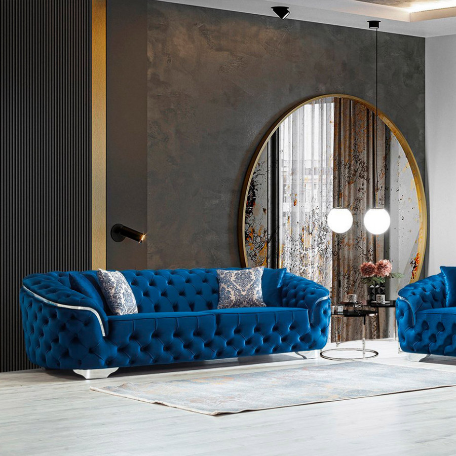 Nova Lupino Velvet Sofa & Loveseat - Blue