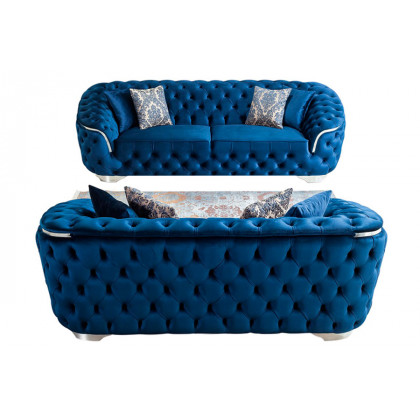 Nova Lupino Velvet Sofa & Loveseat - Blue