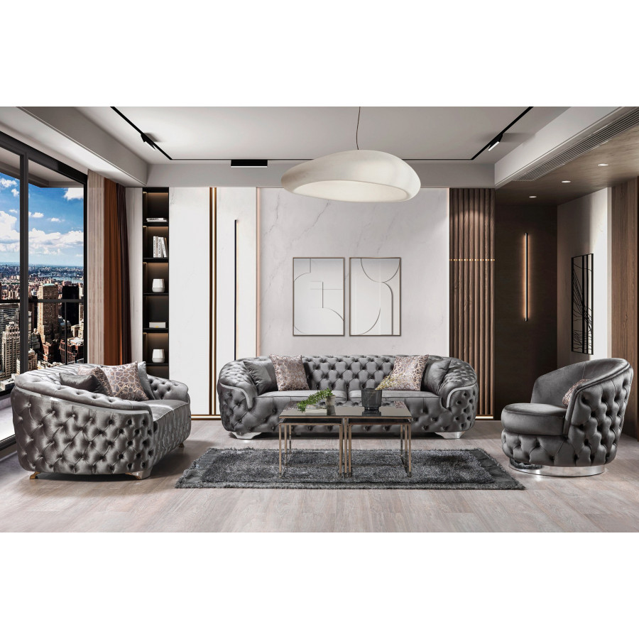 Nova - Lupino Gray Velvet Sofa 95" & Loveseat 82"