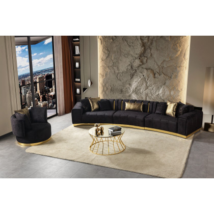 Nova Michelle Black Velvet 3-Piece Curved 165" Sectional