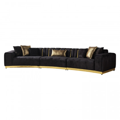 Nova Michelle Black Velvet 3-Piece Curved 165" Sectional