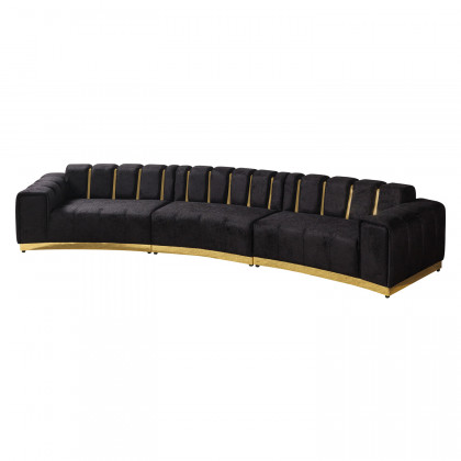 Nova Michelle Black Velvet 3-Piece Curved 165" Sectional