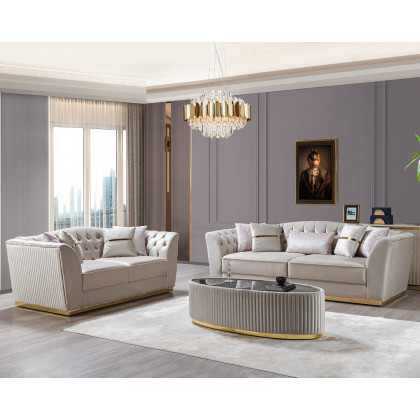 Nova - Milena Velvet Sofa & Loveseat in Ivory