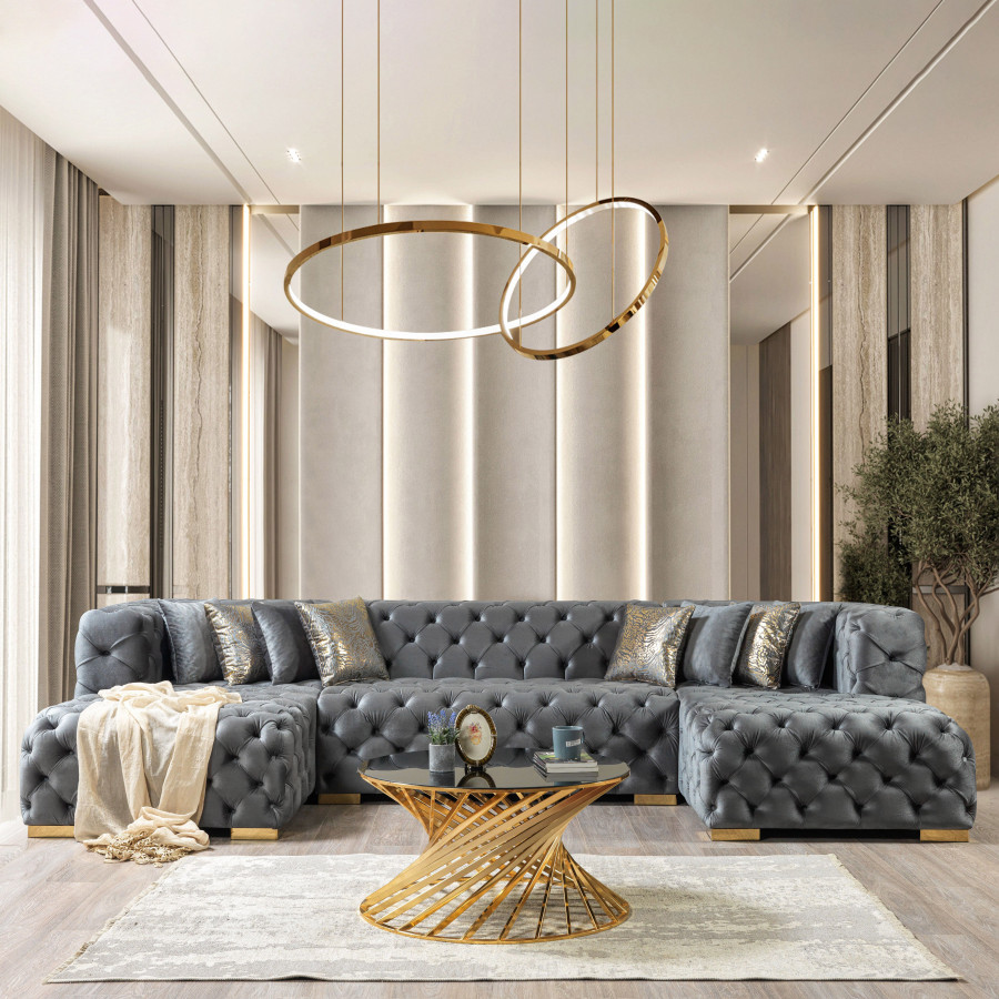Nova Neva Gray Velvet Double Chaise 138" Sectional