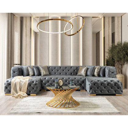 Nova Neva Gray Velvet Double Chaise 138" Sectional