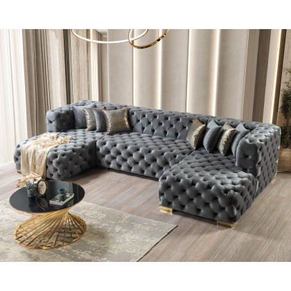 Nova Neva Gray Velvet Double Chaise 138" Sectional
