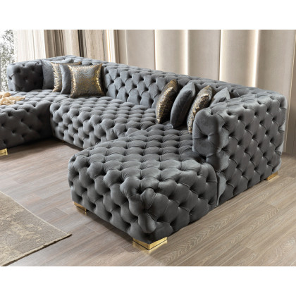 Nova Neva Gray Velvet Double Chaise 138" Sectional