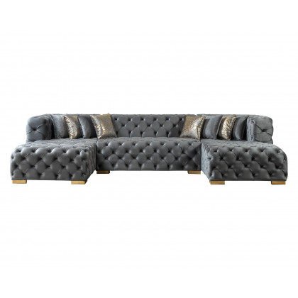 Nova Neva Gray Velvet Double Chaise 138" Sectional