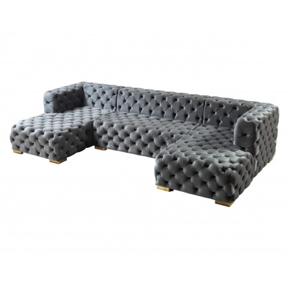 Nova Neva Gray Velvet Double Chaise 138" Sectional
