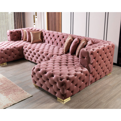 Nova Neva Pink Velvet Double Chaise 138" Sectional