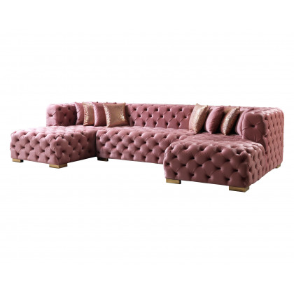 Nova Neva Pink Velvet Double Chaise 138" Sectional