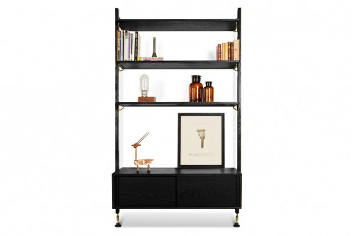 Nuevo™ Theo Wall Unit With Drawer - Charred Oak Shelves-Storage