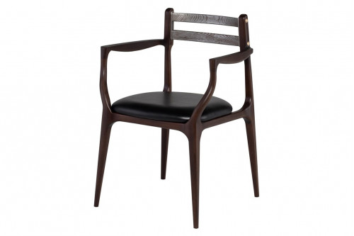 Nuevo™ - Assembly Dining Armchair Black Leather Seat, Smoked Oak Frame