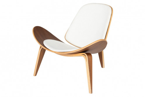 Nuevo™ Artemis Occasional Chair - White Leather Seat, Walnut Stained Veneer Frame