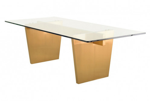 Nuevo™ Aiden Dining Table - Clear Tempered Glass Top, Brushed Gold Legs, L94,5'' x W43,8'' x H29,5''