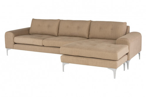 Nuevo™ Colyn Sectional - Burlap Fabric, Brushed Stainless Legs, Right Chaise