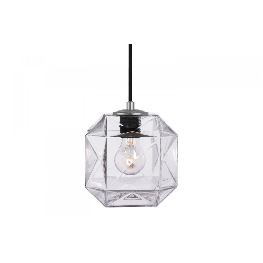 Oggetti Mimo Cube Pendant - Clear, Gun Metal