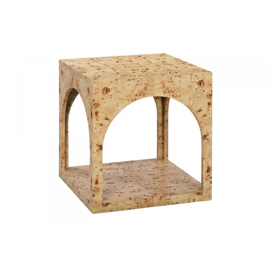Oliver - Arch Side Table in Clear/Mappa Burl Veneer