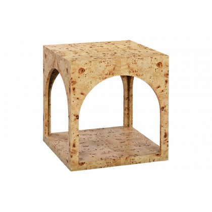 Oliver - Arch Side Table in Clear/Mappa Burl Veneer