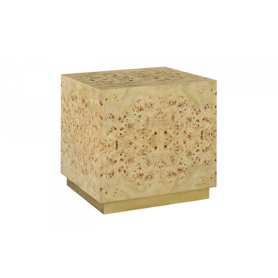 Oliver Cube Side Table - Clear/Mappa Burl Veneer