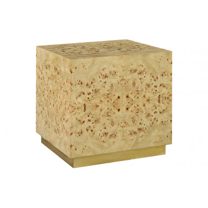 Oliver Cube Side Table - Clear/Mappa Burl Veneer