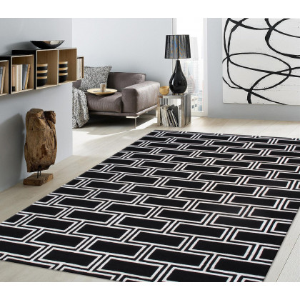 Pasargad Edgy Collection Hand-Tufted Bamboo Silk and Wool Black Area Rug 60'' x 96'' (PVNY-21 5X8)