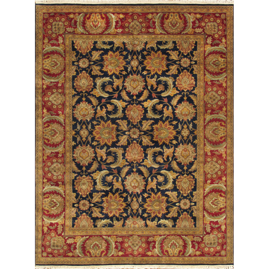 Pasargad - Agra Collection Hand-Knotted Lamb's Wool Area Rug in Navy/Red, 109" x 145" (025681)