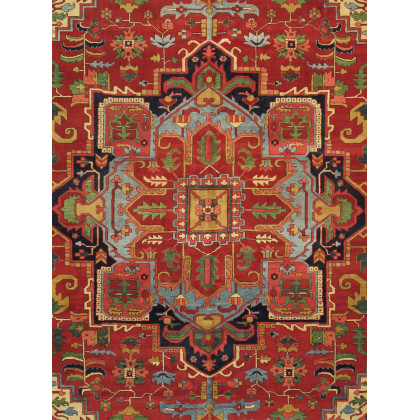 Pasargad - Azerbaijan Collection Hand-Knotted Lamb's Wool Area Rug in Red/Navy, 149" x 220" (032023)