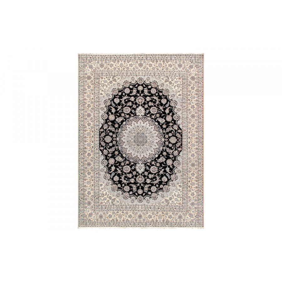 Pasargad - Nain Collection Hand-Knotted Navy/Ivory Silk and Wool Area Rug 118'' x 166'' (045630)