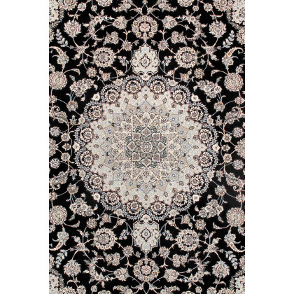 Pasargad - Nain Collection Hand-Knotted Navy/Ivory Silk and Wool Area Rug 118'' x 166'' (045630)