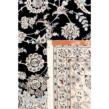 Pasargad - Nain Collection Hand-Knotted Navy/Ivory Silk and Wool Area Rug 118'' x 166'' (045630)