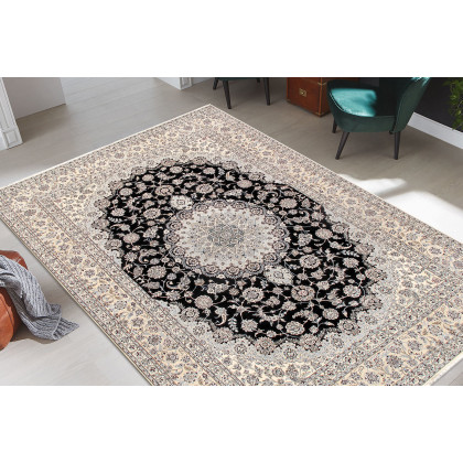 Pasargad - Nain Collection Hand-Knotted Navy/Ivory Silk and Wool Area Rug 118'' x 166'' (045630)