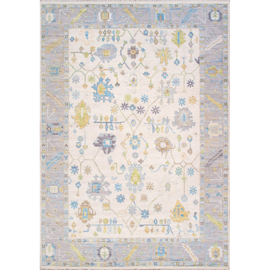 Pasargad - Oushak Collection Hand-Knotted Wool Area Rug in Ivory/Gray, 122" x 173" (78369 10x14)