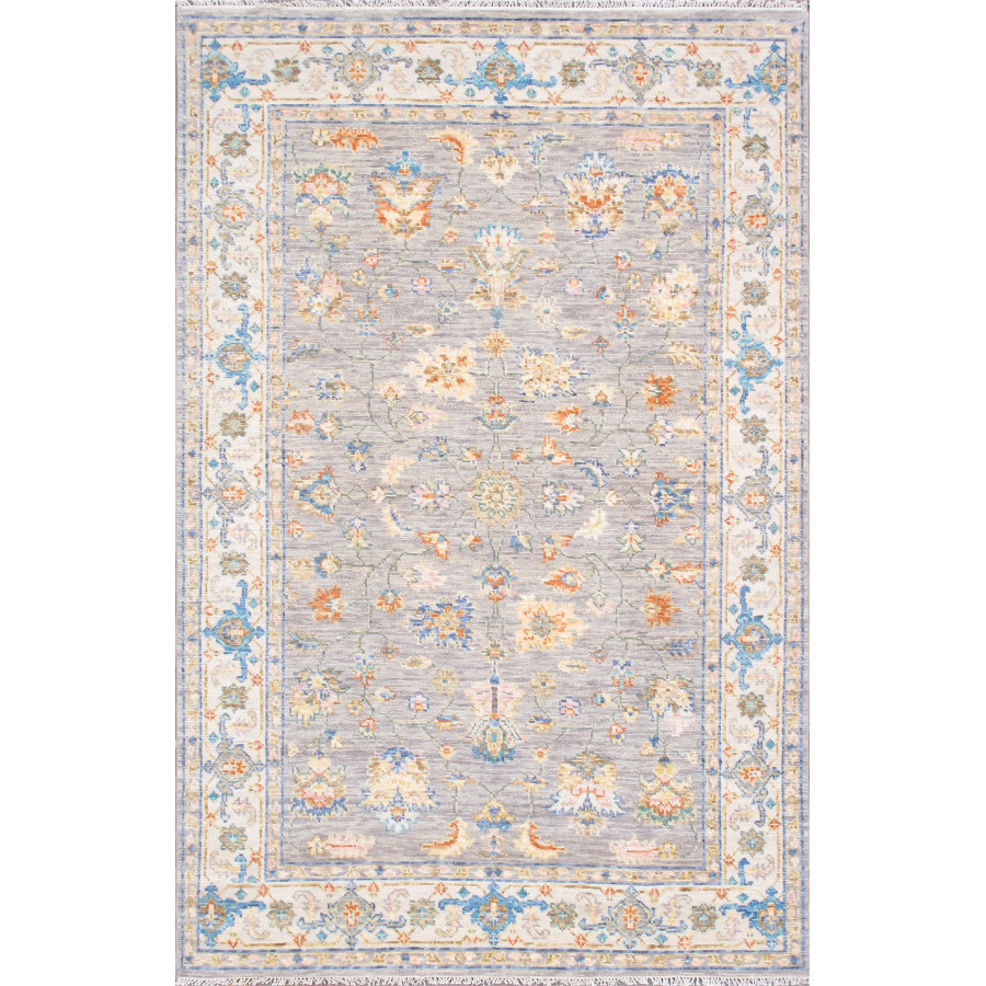 Pasargad - Oushak Collection Hand-Knotted Wool Area Rug in Gray/Ivory, 72" x 110" (78370 6x9)