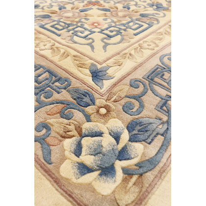 Pasargad - Art Deco Collection Hand-Knotted Wool Area Rug in Ivory/Blue, 106" x 142" (97895 9x12)