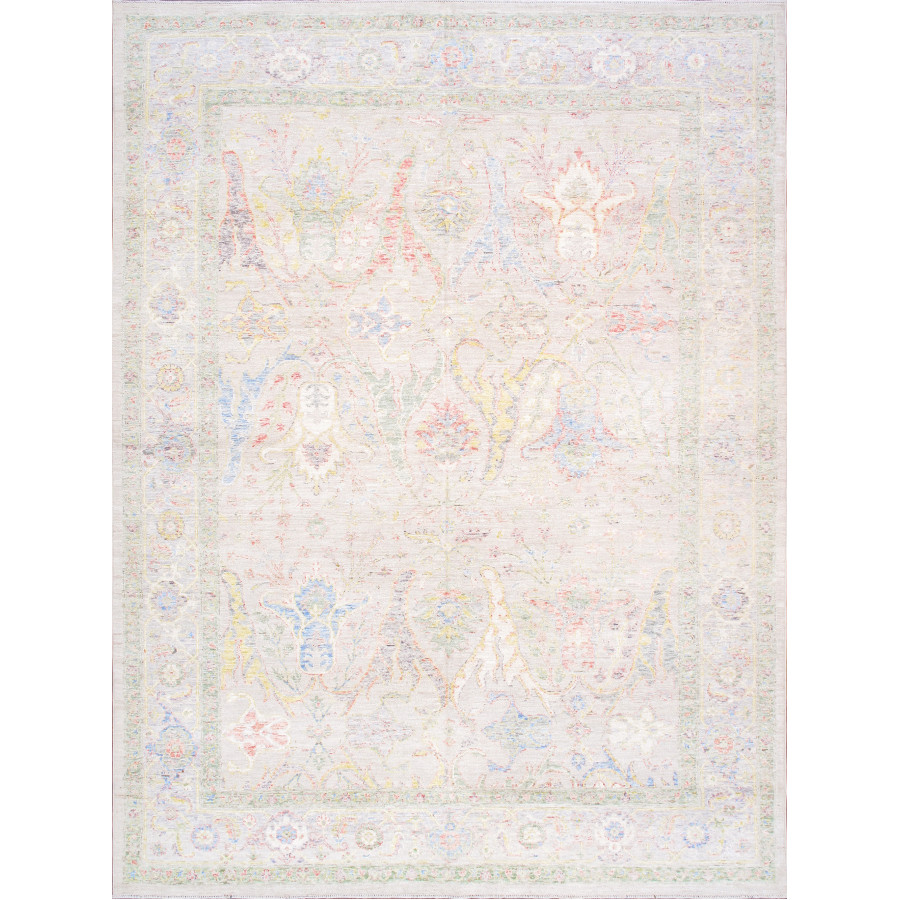 Pasargad - Oushak Collection Hand-Knotted Wool Area Rug in Beige/Silver, 108" x 146" (990074 9x12)