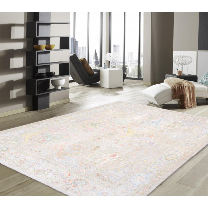 Pasargad - Oushak Collection Hand-Knotted Wool Area Rug in Silver/Beige, 95" x 115" (990075 8x10)