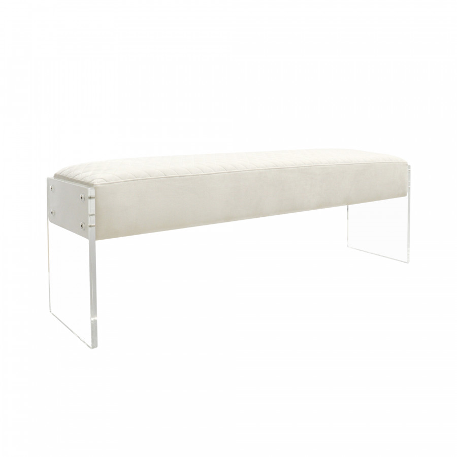 Pasargad - Tribecca Bench in Ivory/Clear, Acrylic/Velvet