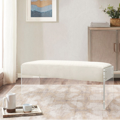Pasargad - Tribecca Bench in Ivory/Clear, Acrylic/Velvet