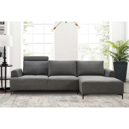Pasargad Modern Lucca Sectional Sofa with Push Back Functional, Right Facing Chaise Gray Color