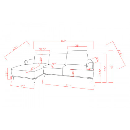 Pasargad Modern Lucca Sectional Sofa with Push Back Functional, Right Facing Chaise Gray Color