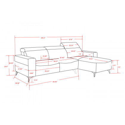 Pasargad Modern Bari Sectional Sofa with Push Back Functional, Left Facing Gray Color