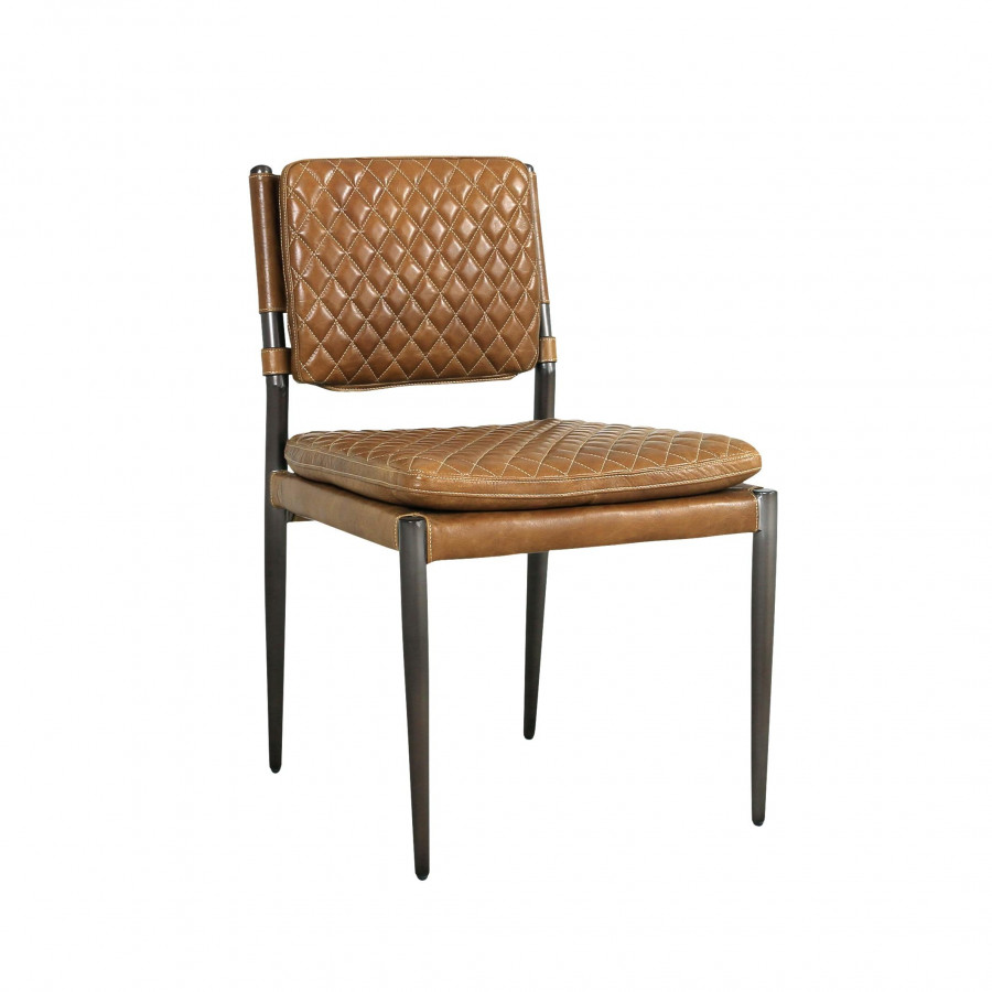 Pasargad - Capri Accent Chair with Metal Legs in Brown, Leather