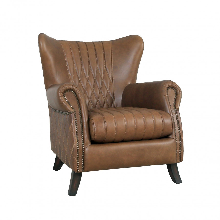 Pasargad - Harrison Upholstered Wing Chair in Brown, Leather