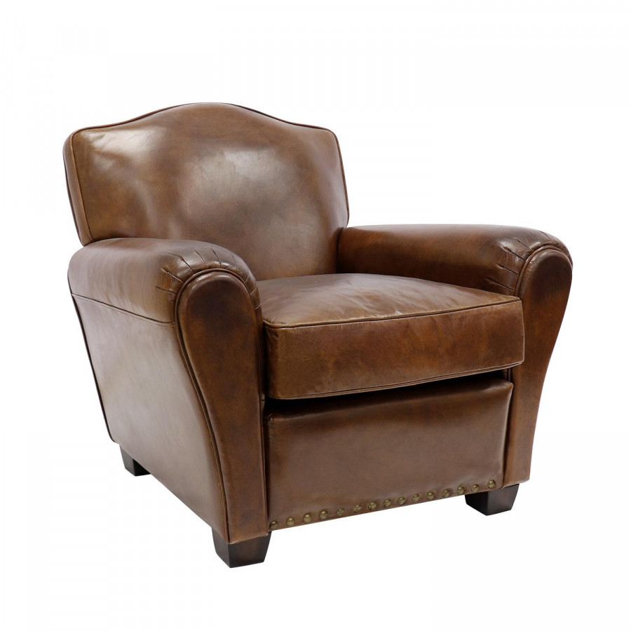 Pasargad - Palermo Upholstered Wing Chair in Brown, Leather